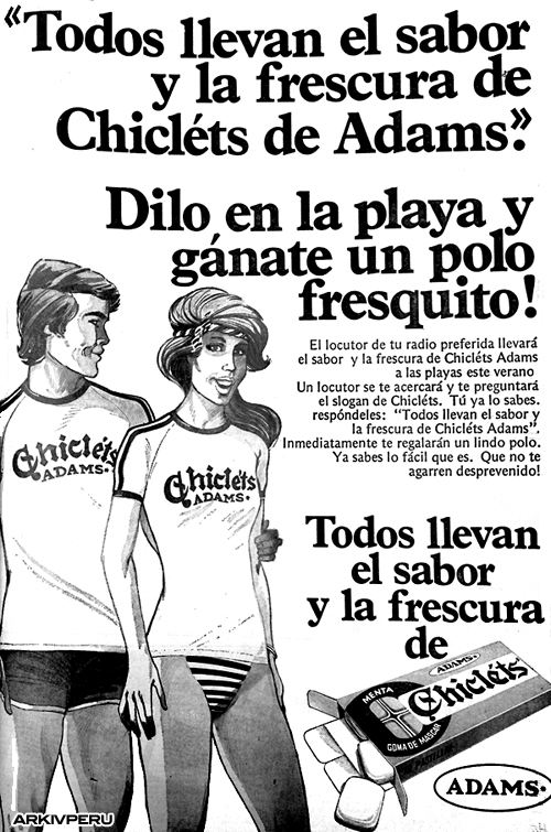 chiclets adams polo promocion canje 1983 arivperu